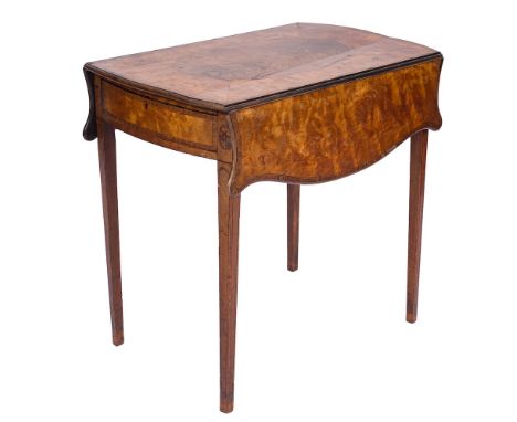 A George III satinwood and inlaid Pembroke table:, of serpentine outline, crossbanded in kingwood, bordered with boxwood and 