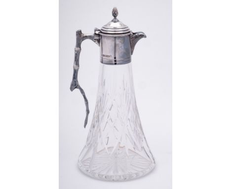 An Elizabeth II clear glass and silver mounted claret jug, maker Hugh Crawshaw, Sheffield, 2001: with hinged domed lid having