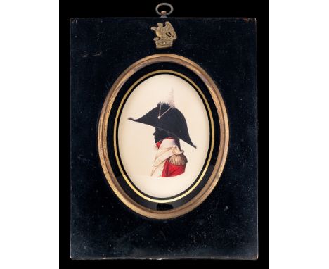 Follower of Charles Buncombe-A miniature silhouette portrait of a British Officer,:-head and shoulders, in bicorn with plume 
