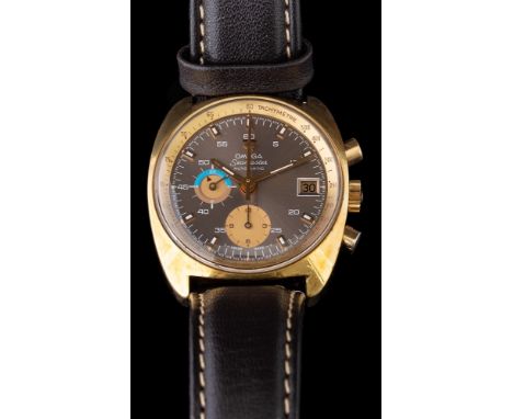 Omega, Seamaster, an automatic chronograph wristwatch,: circa 1972, the gold coloured dial with luminous baton markers, Arabi