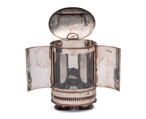 A 19th Century Campaign double candle lamp, in plated case: