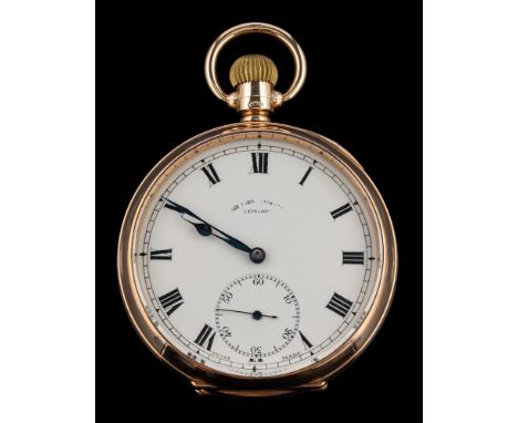 Sir John Bennett Ltd, a 9 carat gold open-faced pocket watch: the three-quarter plate keyless movement having a lever escapem