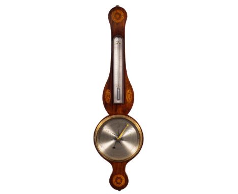 Anone, Holborn, London, an inlaid mahogany wheel barometer: the eight-inch round silvered dial engraved with typical baromete