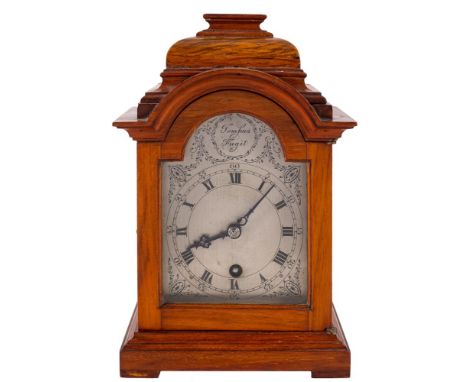 A small Edwardian mahogany bracket clock: the eight-day duration, spring-driven timepiece movement having a platform lever es