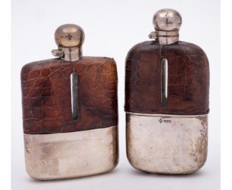 A George VI glass, silver and leather mounted hip flask, maker James Dixon &amp; Sons, Sheffield, 1937: of rectangular outlin