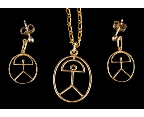 An 18 carat gold pendant and necklace by Jofisa,: the pendant designed as a stick man, on a curb link chain, stamped 750, pen