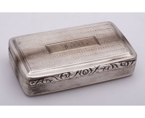 A George IV silver snuff box, maker Clark & Smith, Birmingham, 1824: initialled, of rectangular outline with engine turned de