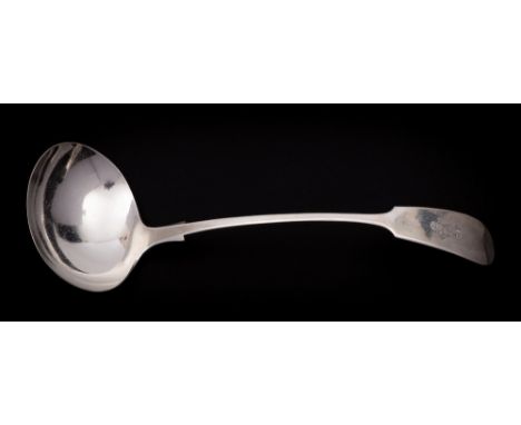 An Edward VII silver Fiddle pattern soup ladle, maker Cooper Brothers & Sons Ltd, Sheffield, 1903: monogrammed, 30cm long, 20