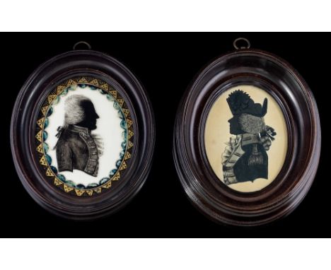 Mrs Bull [fl.1785-90]-A miniature silhouette reverse glass portrait of a naval officer, bust-length, oval, 10cm,: in moulded 