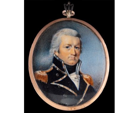 English School early 19th Century, attributed to R.Lodder-A miniature portrait of a naval officer,:-head and shoulders, with 