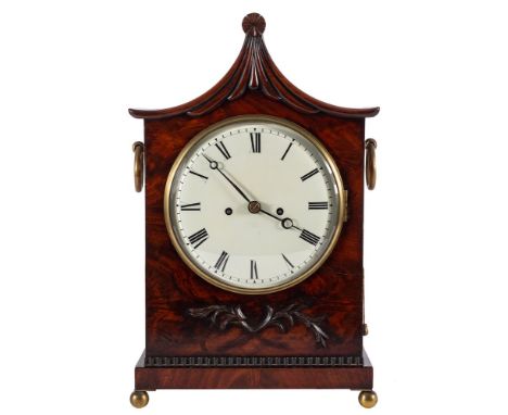 A Regency mahogany bracket clock: the eight-day duration double-fusee movement striking the hours on a bell, with the eight-i