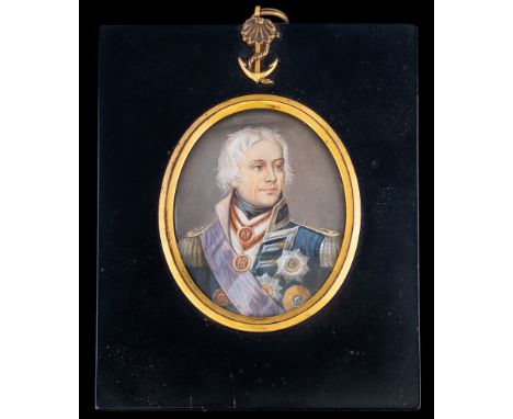 English School 20th Century-A miniature portrait of Vice Admiral Nelson,:-head and shoulders, in uniformon ivory, oval 8cm.