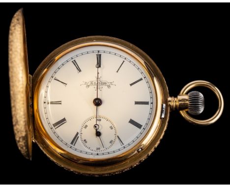 Elgin, USA, an 18 carat gold hunter pocket watch: the movement having a lever escapement with compensating balance, engine-tu