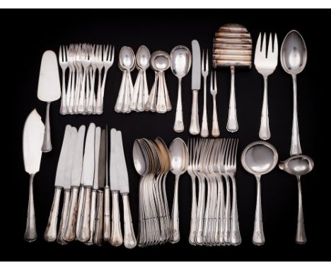 A 20th century  Austrian silver part flatware service: initialled, includes; ten table forks, twelve pastry forks, twelve tab