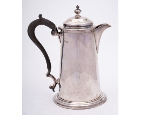 A George V silver hot water jug, maker Martin, Hall & Co, Sheffield, 1915: of plain cylindrical tapering form, with hinged do