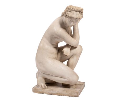 A sculpted white marble Grand Tour model of the Crouching Venus, after the Antique and Renaissance versions, 19th century,: h