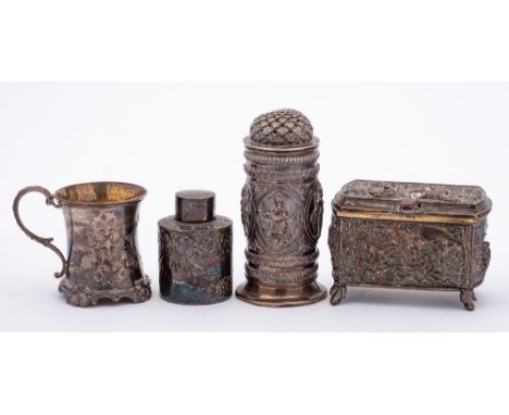 A Victorian silver christening mug, maker George Richards, London, 1856: inscribed to the base, of cylindrical waisted outlin