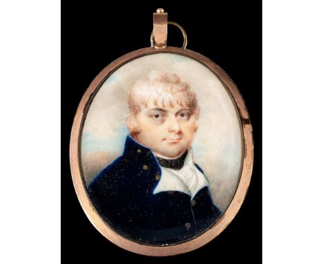 English School Circa 1800-A miniature portrait of a naval officer,:-head and shoulders with grey hair and brown eyes, wearing