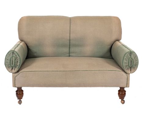 A metamorphic upholstered 'sleeper sofa', early 20th century,: with later green fabric coverings, the straight topped back ab