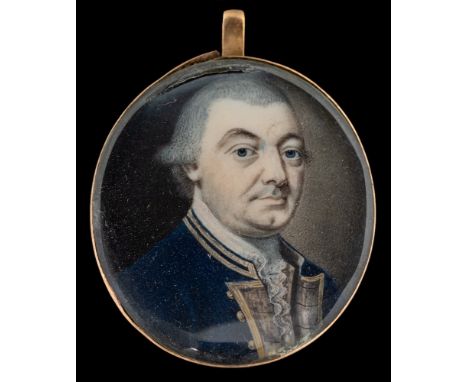 Circle of Philip Jean [1755-1802]-A miniature portrait of a naval officer,:-head and shoulders with blue eyes, wearing a powd