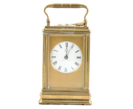 Late 19th French brass carriage clock, by Drocourt, number 14325, gorge case, the circular enamelled dial with Roman numerals