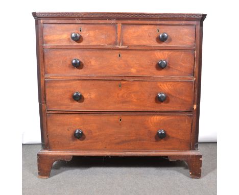 George III mahogany chest of drawers, adapted from a chest on chest, rectangular top with canted corners, key and moulded cor