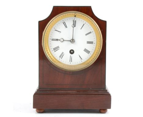 A Victorian mahogany mantel clock, with ebony stringing, white enamel dial, timepiece movement, 22cm.