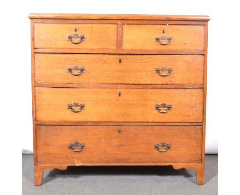 George III oak chest of drawers, rectangular top with moulded edge, two short and three long graduating drawers, bracket feet