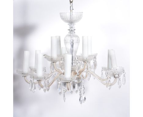 Twelve-light, two-tier glass chandelier, with electric candle fitments, diameter 61cm, height 47cm.