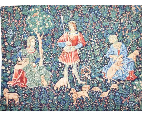 Needlework tapestry wallhanging, the design derived a Brussels style verdure tapestry, 130cm x 152cm.