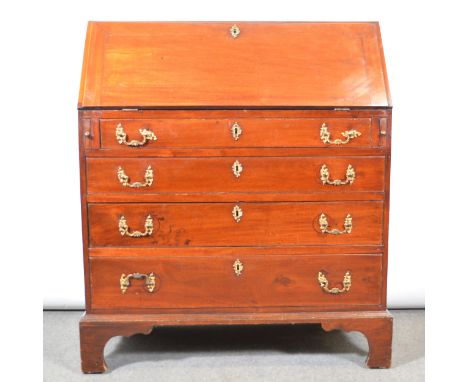 Early Victorian mahogany bureau, fall-front enclosing a part-fitted interior, four drawers under, bracket feet, some damage, 