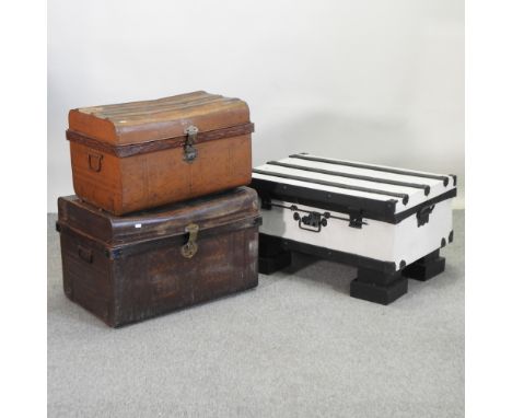 A coffee table, converted from a trunk, 84cm, together with a metal trunk and another (3)