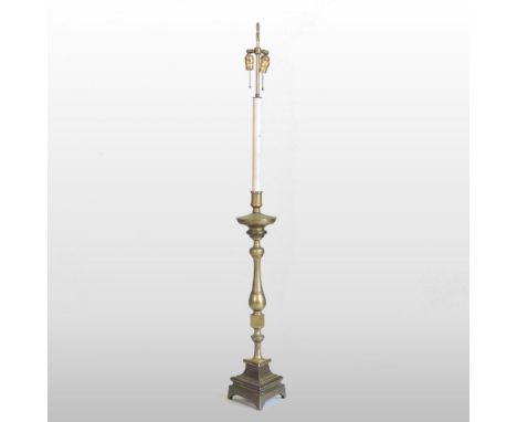 A brass standard lamp, with a painted column, 162cm high