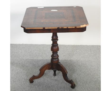 An early 20th century Italian marquetry square occasional table, on a tripod base, 60cm