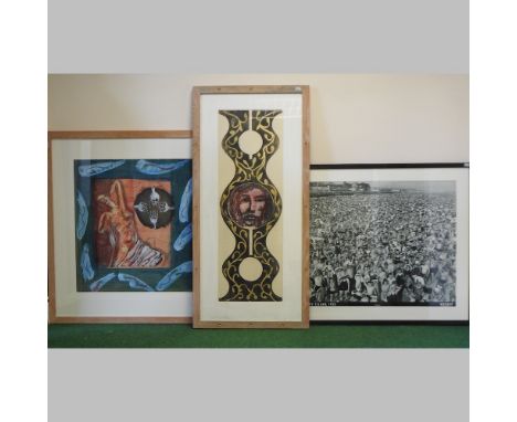 Attributed to Tim Long, 20th century, abstract portrait, 60 x 64cm, together with another by the same hand and a Coney Island