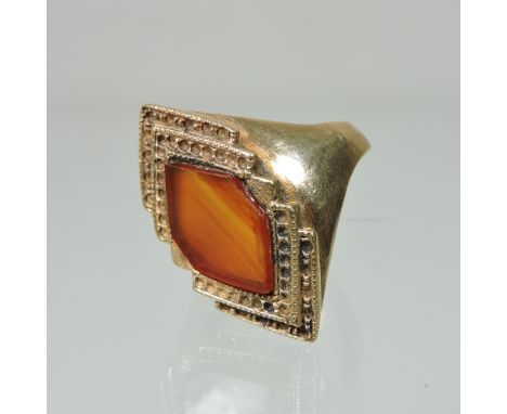 A quartz ring, of stepped diamond design, stamped 750, boxed