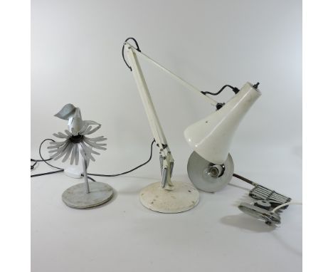 An anglepoise style lamp 36cm high, together with two other lamps