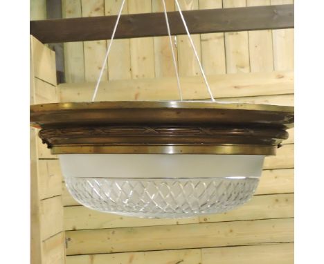 A brass and cut glass dome ceiling light, 56cm diameter