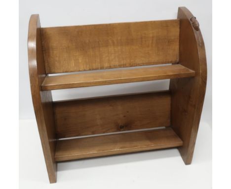 Robert Mouseman Thompson - an unusual small oak two tier book trough with adzed curved ends, carved with signature mouse W46c