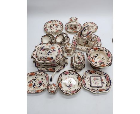 Large collection of Mason's Mandalay pattern dinner wares comprising: rectangular soup tureen, cover stand and ladle, large p