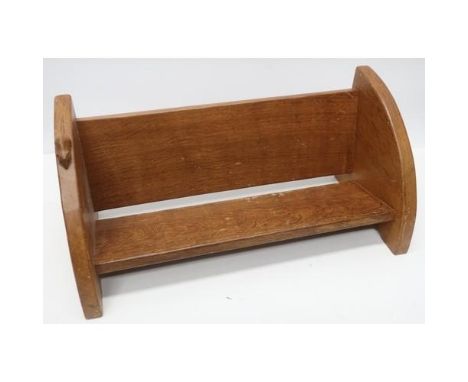 Robert Mouseman Thompson - an oak book trough, on curved end supports carved with signature mouse, L45cm W20cm H20cm 