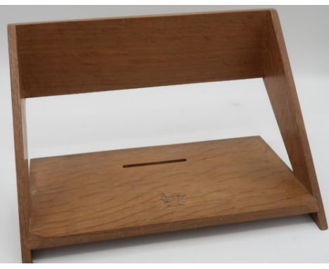 Bob Wren Man Hunter - a small oak book trough of angular form, incised with signature wren W30cm D17cm H17cm 