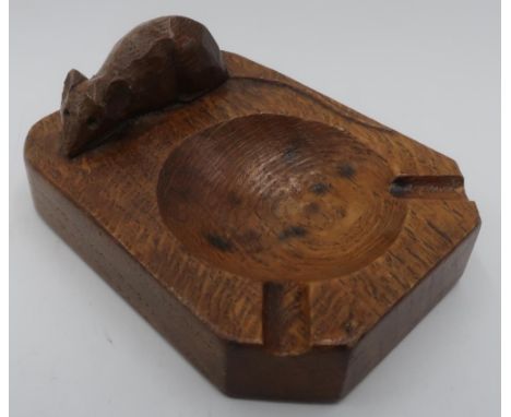 Robert Mouseman Thompson - adzed oak ashtray with carved signature mouse, D10cm 