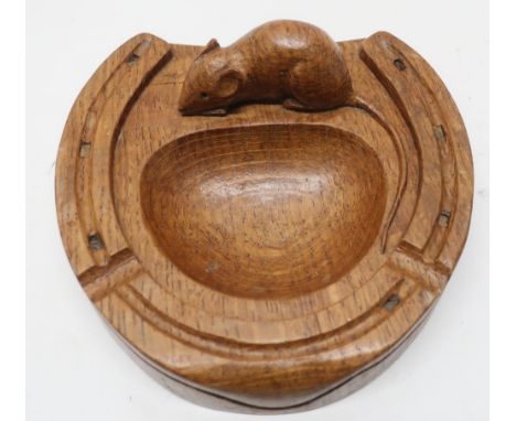 Robert Mouseman Thompson - an oak ash tray or pin dish in the form of a horseshoe, carved with signature mouse W12.5cm D11.5c