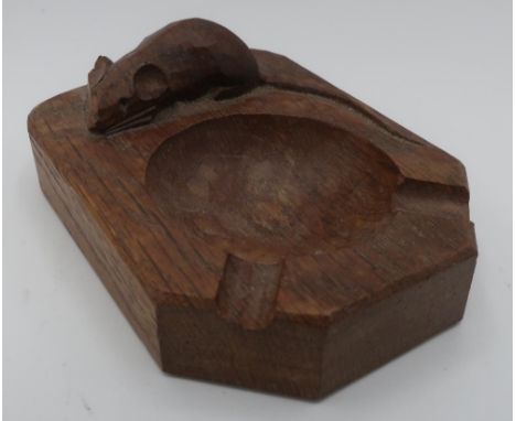 Robert Mouseman Thompson - adzed oak ashtray with carved signature mouse, D10cm 