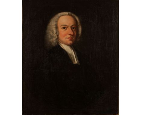 Attributed to Richard Wilson (Welsh, 1713-1782)Portrait of a Gentlemanhalf-length, wearing a dark coat and white jabot, withi