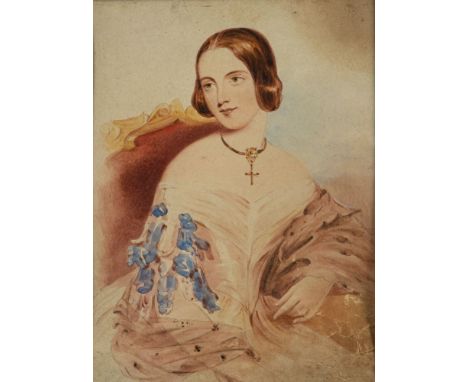 Six various 19th-century portraits on paper, comprising; an early 19th century pencil and wash portrait of a young girl, 11.5