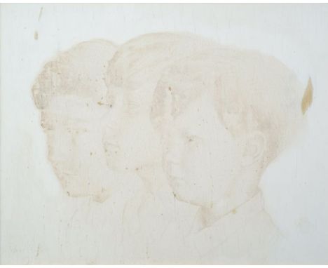 *John Ralph Merton (British, 1913-2011)The Brothers, 1948signed and dated lower leftsilverpoint on panel34 x 44cmBearing insc