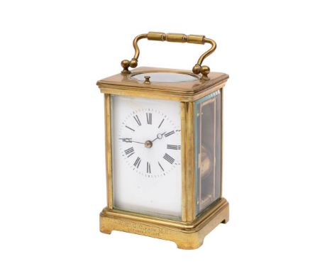 A Victorian French carriage clock the eight-day duration movement having a platform lever escapement and striking the hours a