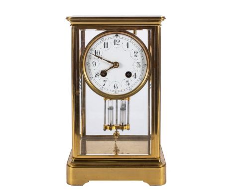 Japy Frères, a French brass four-glass mantel clock, the eight-day duration movement having a twin mercury pendulum bob and s